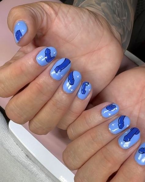 Hey, Nice Nails! on Instagram: "Blue balls and dicks for #heathersnicenails 🫣💙✨ 

@from_the_nail_korea no.10 
@kokoistusa E-15 Sapphire Night, Markers Line Black + White & Ultra Glossy Top Coat - HNN10 discount code" Nail Korea, Nails Glossy, Nice Nails, Blue Ball, July 11, Top Coat, Discount Code, Fun Nails, Nail Ideas