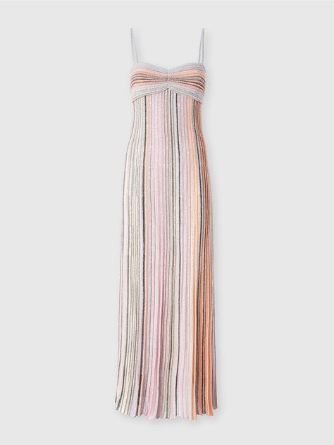 Long sleeveless dress in lamé pleated knit Multicoloured | Missoni Colorful Mini Dress, Pretty Summer Dress, Missoni Dresses, Long Sleeveless Dress, Pleated Knit, Missoni Dress, Coctail Dresses, Sleeveless Long Dress, London Dresses