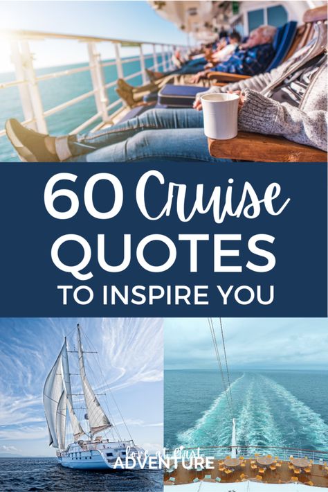 Here are 60 cruise quotes to inspire you on when going on your next cruise vacation. From romantic cruise quotes to sailing quotes to funny quotes, discover the best quotes for cruise lovers! Plus, we've got cruise captions for Instagram to help your capture your trip memories. Enjoy yourself as your peruse these favorites. Bon voyage! Happy Birthday Wishes Cruise Ship, Cruise Quotes Funny Carnival, Happy Cruising Quotes, Funny Cruise Ship Sayings, Going On A Cruise Quotes, Cruise Quotes Funny Humor, Cruise Quotes Memories, Disney Cruise Quotes, Anchor Quotes Inspirational