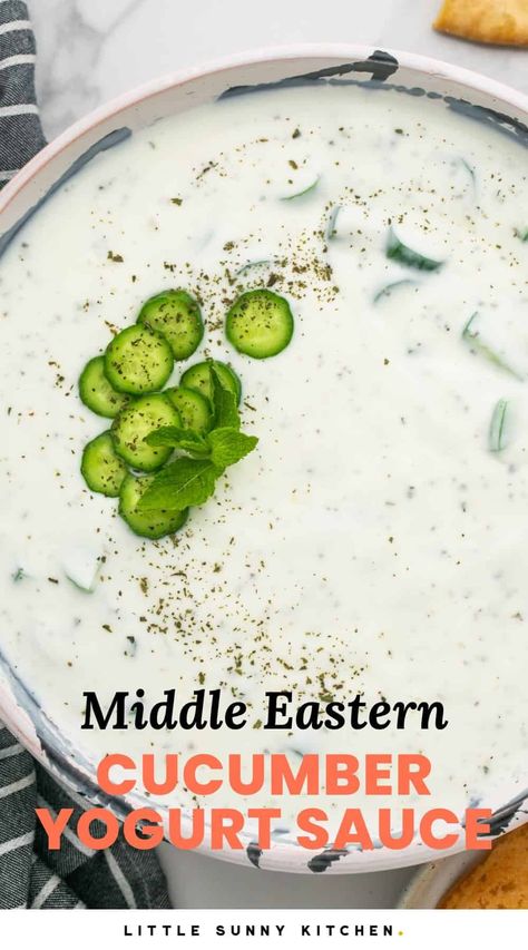 What To Serve With Tzatziki Dip, Lebanese Yogurt Sauce, Middle Eastern Yogurt Sauce, Middle Eastern Cucumber Tomato Salad, Yogurt Sauces, Cucumber Yogurt Salad, Yogurt Sauce Recipe, Savoury Sauces, Rice And Meat