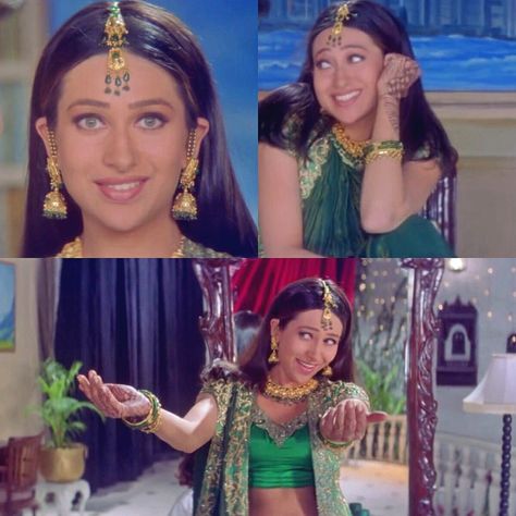 Karisma Kapoor in Hum Saath Saath Hain Karishma Kapoor 90s Aesthetic, Hum Saath Saath Hain Aesthetic, Karishma Kapoor Hum Saath Saath Hain, Hum Sath Sath Hain Outfits, Hum Saath Saath Hain Outfits, Karisma Kapoor 90s, Jago Outfit, Retro Bollywood Fashion, Hum Saath Saath Hain