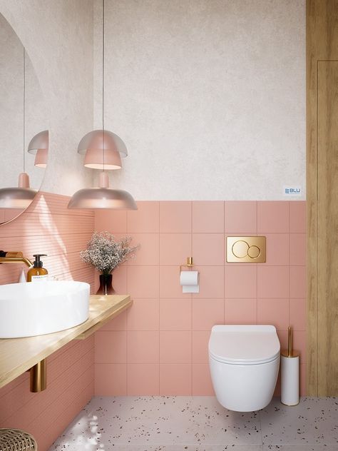 Colour Grout, Peach Bathroom, Guest Toilet, Man Of The House, Toilet Design, Grout Color, Bathroom Inspiration Decor, Peach Fuzz, Light And Space