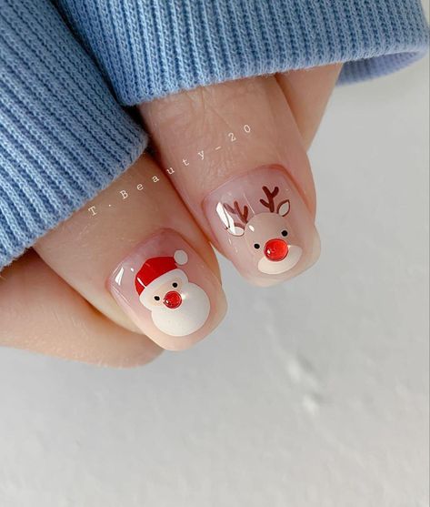 Christmas Nail Reindeer, Christmas Nails Reindeer, Reindeer Nails, Nail Noel, Nail Art Noel, Christmas Gel, Cute Christmas Nails, Dip Nails, Nails Easy