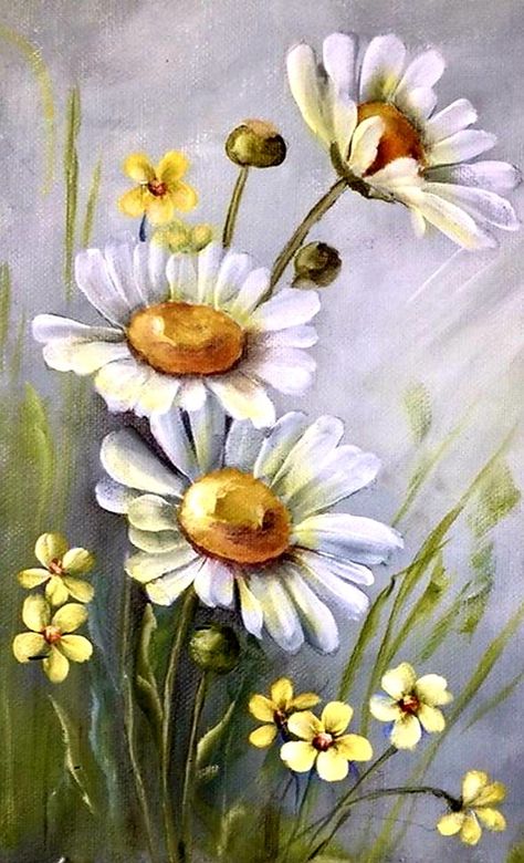 Flower Painting Acrylic, Tutorial Painting, Painting Lesson, How To Paint, Painting Acrylic, Yellow Flowers, Flower Painting, Daisy, Oil Painting