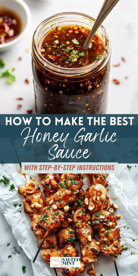 Whip up the ultimate Homemade Honey Garlic Sauce, perfect for chicken, meatballs, seafood, wings, and salmon! 🍯🍗 This Easy Recipe, featuring soy sauce for that irresistible umami flavor, is your go-to for elevating any dish. Dive into our simple steps for crafting a versatile, delicious sauce that's guaranteed to be a hit. Light Teriyaki Sauce, Garlic Asian Sauce, Easy Honey Garlic Meatballs, Easy Honey Soy Sauce, Asian Sticky Sauce, Honey Garlic Teriyaki Sauce, Best Honey Garlic Sauce, Honey Sauce For Shrimp, Honey Soy Dipping Sauce