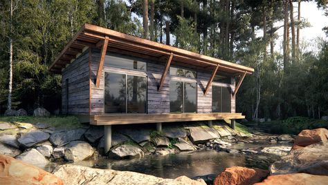 Modern Cabins, Modular Cabins, Park Project, House Lake, Dream Cabin, Cabin House Plans, Rustic Retreat, Rv Park, Park Models