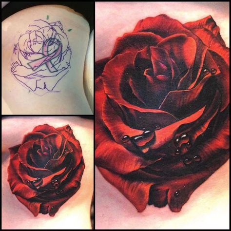 Such a good cover up Rose Tattoo Cover Up, Romantic Questions To Ask, 16 Tattoo, Rose Tattoos For Women, Skeleton Hand Tattoos, Red Rose Tattoo, Romantic Questions, Tattoo Cover Up Ideas, Cover Up Ideas