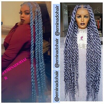 (eBay) PRE-Order,Braided Wig,big chunky, jumbo twists, full lace wig,Blue ROPE TWISTS Large Rope Twist Braids, Big Jumbo Twist, Large Rope Twist, Jumbo Rope Twist, Jumbo Twist With Beads, Rope Twist Braids, Jumbo Twists, Micro Twists, Box Braid Wig