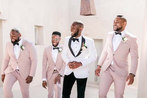 Groom's Attire, Blush Suits For Men, Groom Pink Wedding, Groomsmen Attire Blush Pink, Groom And Groomsmen Suits Color Schemes, Groom Suit Colors, Rose Gold Groomsmen Attire, Grooms Men, Light Pink Groomsmen Attire