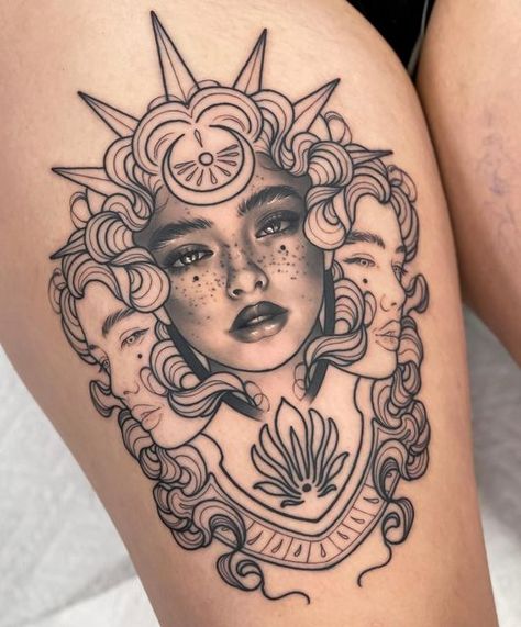 Cameron Pohl on Instagram: "finished tattoos are overrated. #hecate #wip" Harvest Goddess Tattoo, Hecate Tattoo Design, Hecate Goddess Tattoo Design, Hecate Drawing, Hecate Goddess Tattoo, Hecate Tattoo, Helix Tattoo, Persephone Tattoo, Goddess Hekate