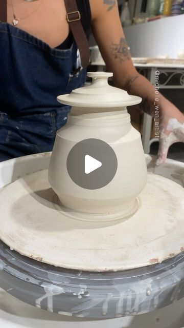 Michelle Wen on Instagram: "Can’t get enough of em darn closed forms #ceramicsofinstagram #potterydesign #handmadeceramics #ceramicurn #potterylover #potterydaily #wheelthrowingvideos #wheelthrownpottery #potterywheel #ceramicart #ceramicstudio #studiopotter #studiopottery #reelsexplore #instagramreels #closedform #ceramicartist #potteryvideos #liddedjar #pottersofinstagram #satisfyingvideos #reels #reelsofinstagram #artistreels #handmade #ceramicdesign #instagramcreators #studioceramics" Ceramic Jars With Lids, Lidded Jars Pottery, Throwing Pottery, Textured Clay, Pottery Tips, Pottery Projects, Wheel Throwing, Ceramic Urn, Pottery Videos