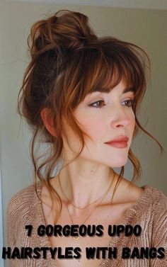 #StyleImprovement #FashionPolish #SmartStylingTips* #StyleUpgrades #ChicCorrections #DressWithPurpose #RefinedFashionSense #StyleGuidance #TimelessFashionTips Growing Out Bangs Updo, Hair Up With Bangs Hairstyle, M Bangs, Updo Hairstyles With Fringe, Bang Updo Hairstyles, Bridesmaid Hair With Bangs, Formal Updo With Bangs, Bangs With Bun, Formal Hair With Bangs