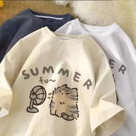 Short sleeves cat print t-shirt Fashion Cartoon, Cartoon Outfits, Kawaii Cat, Cat Tshirt, Fashion Essentials, Summer Tops, Oversized Tshirt, بلاك بينك