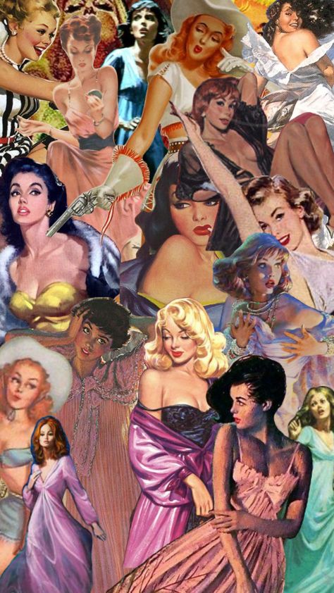 Women Art Wallpaper, Vintage Women Art, 50s Wallpaper, Vintage Ladies Art, Arte Pulp, Collage Iphone Case, 50s Art, Wallpaper Vibes, Retro Glamour