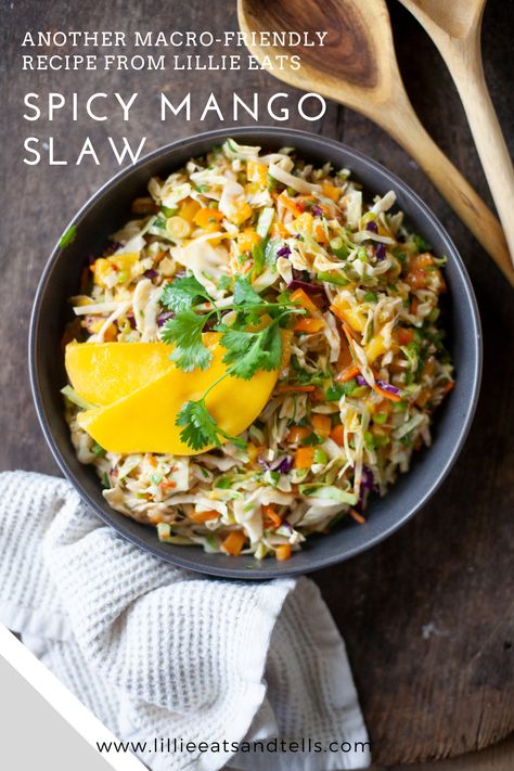 Don't miss this macro-friendly recipe for spicy mango slaw! Mango Slaw Recipes, Mango Slaw, Edamame Salad, Macro Friendly Recipes, Easy Meal Plans, Slaw Recipes, Salad Toppings, Clean Eating Dinner, Chopped Salad