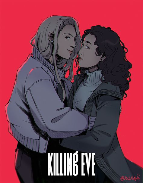 Villaneve Fanart, Killing Eve Tattoo, Villanelle X Eve Fanart, Killing Eve Fanart, Eve X Villanelle, Cristina Yang, Lesbian Art, Sandra Oh, Killing Eve