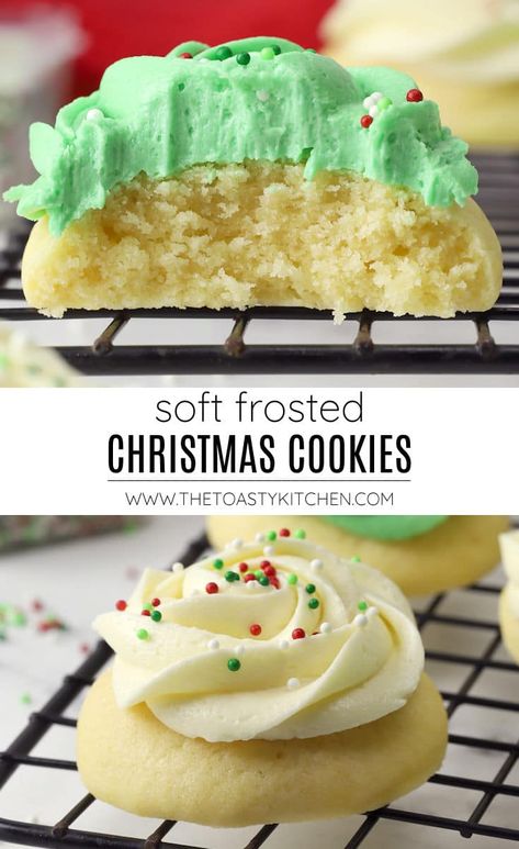 Soft Christmas Cookies Recipes Easy, Christmas Cookies Best Ever, Soft Sugar Christmas Cookies, Christmas Soft Sugar Cookies, Christmas Frosting Recipes, Buttery Spritz Cookies Christmas, Refrigerator Sugar Cookies, Mary’s Sugar Cookies, Soft Icing For Sugar Cookies