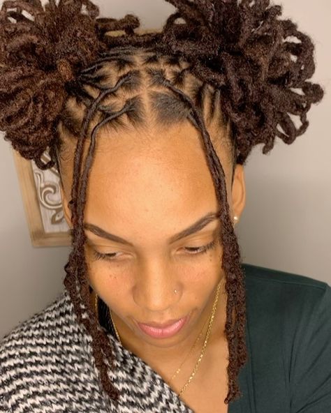 Loc Petal Space Buns, Loc Pedal Hairstyles, Loc Space Buns, Dreadlocks Styles, Hair Change, Locs Styles, Loc Hairstyles, Beautiful Locs, Space Buns