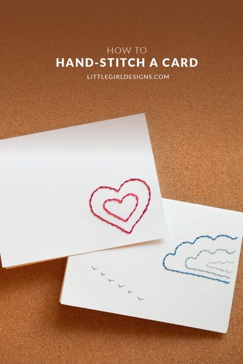 How to Hand-stitch a Card Draw Outline, Outline Embroidery, Stitched Cards, Stitch Cards, Hand Stitch, Pen Pal, Paper Embroidery, Sewing Tips, Card Inspiration