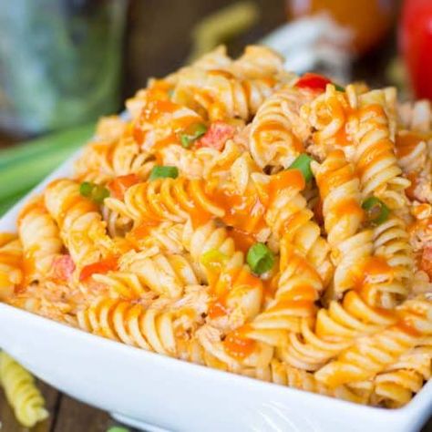 Buffalo Pasta, Flavored Pasta, Side Meals, Dill Pickle Soup, Buffalo Chicken Pasta Salad, Chicken Buffalo, Chicken Pasta Salad Recipes, Shrimp Pasta Salad, Buffalo Style