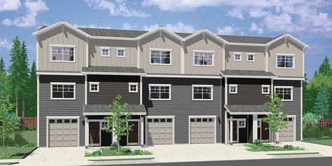 Plan F-611: 4 Unit Townhouse W/ Bonus Area Plan | Bruinier & Associates Townhome Plans, 4 Plex Apartment Plans, Townhouse Layout, 4 Unit Apartment Building Floor Plans, 4 Unit Apartment Building Plans, Town Home Floor Plan, 4 Bedroom Townhouse Floorplan, Townhome Blueprint, Town House Plans