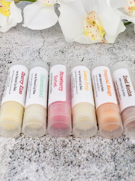 Lip Balm Small Business, Lip Balm Ideas, Eco Makeup, Wax Lips, South Lebanon, Strawberry Sorbet, Work Makeup, Flavored Oils, Natural Lip Balm