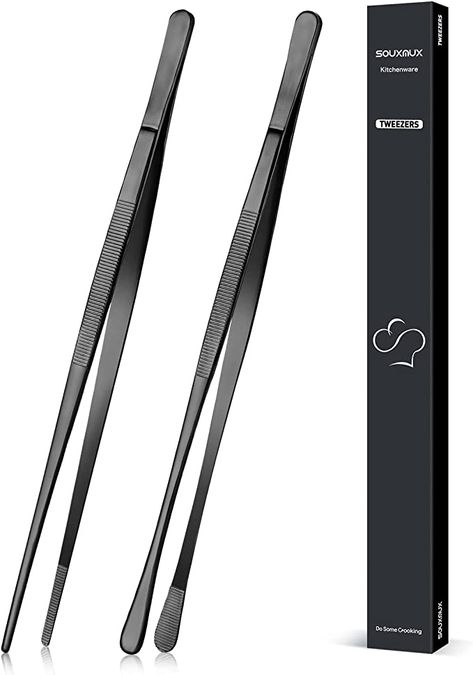 Amazon.com: 2 Pcs 12-inch Cooking Tweezers Tongs Precision Serrated Tips, Stainless Steel Professional Chef Tweezer Kitchen Tools for BBQ, Plating and Serving (Black): Home & Kitchen Bbq Plating, Kitchen Tweezers, Kitchen Instruments, Plant Maintenance, Chef Tools, Precision Tools, Tongs Kitchen, Metal Kitchen, Professional Chef