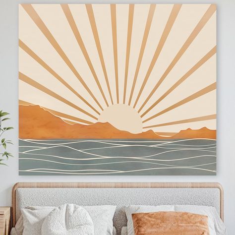 PRICES MAY VARY. Unique Design : Sunset boho aesthetic tapestry made from premium quality polyester fabric, this tapestry is durable and lightweight. It is easy to hang on any wall using nails or double-sided adhesive tape, allowing for quick and hassle-free installation. Whether you choose to display it above your bed, couch, or desk, this tapestry will effortlessly enhance your space with its unique and artistic charm Premium Quality Material: Our sunrise vintage tapestry wall tapestry is made Sunrise Mural Bedroom, Sunset Aesthetic Room Decor, Sunrise Wall Art, Granola Wall Decor, Sunset Art Aesthetic, Sunset Bedroom Aesthetic, Flags For Dorm Rooms, Peach Bedroom, Retro Room Decor