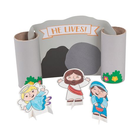 Color Your Own Resurrection Tomb Scene Craft Kit - OrientalTrading.com Easter Crafts Church, Toddler Sunday School, Bible Crafts Sunday School, Easter Sunday School, Easter School, Cute Craft, Catholic Crafts, Sunday School Crafts For Kids, Family Easter