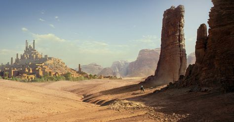 Golden desert by 1Ver4ik1 on DeviantArt Painting Courses, Landscape Concept, Level Design, Fantasy City, Fantasy Setting, Fantasy Places, Landscape Scenery, Matte Painting, Fantasy Art Landscapes