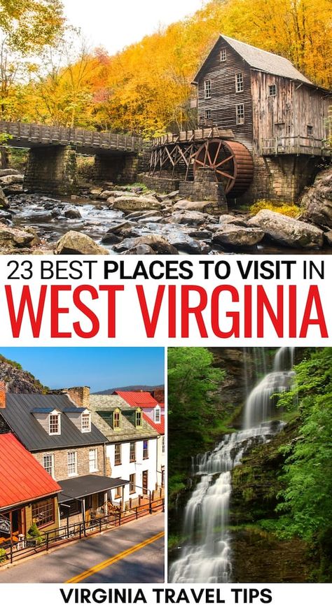 Looking for the best places to visit in West Virginia for your trip? We have you covered - from nature to cities, put these places on your West VA bucket list! | West Virginia destinations | Things to do in West Virginia | WV bucket list | West Virginia bucket list | West Virginia itinerary | West Virginia destinations | Destinations in West Virginia | Places in West Virginia | Cities in West Virginia | Towns in West Virginia | State Parks in West Virginia | National parks in West Virginia Places To Visit In Virginia, West Virginia Waterfalls, Towns In West Virginia, Virginia Waterfalls, West Virginia Vacation, West Va, West Virginia Travel, Virginia Fall, Virginia Vacation