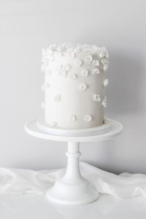 Minimal Floral Wedding Cake, Small One Tier Wedding Cake, White On White Wedding Cake, Wedding Cake Designs Simple 1 Tier, One Tier Wedding Cake With Flowers, Simple White Cake Design, Mini White Cake, White Simple Wedding Cake, Small Wedding Cake Ideas Elegant