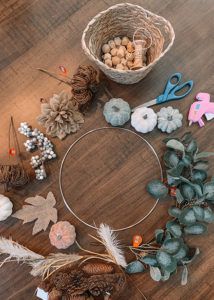 DIY Fall Metal Hoop Wreath » Hello Joy! co Autumn Hoop Wreath, Fall Ring Wreath, Metal Ring Wreath Diy, Fall Hoop Wreath Diy, Hoop Wreaths Diy, Metal Hoop Wreath Diy, Metal Wreath Ideas, Metal Ring Wreath, Fall Esthetic