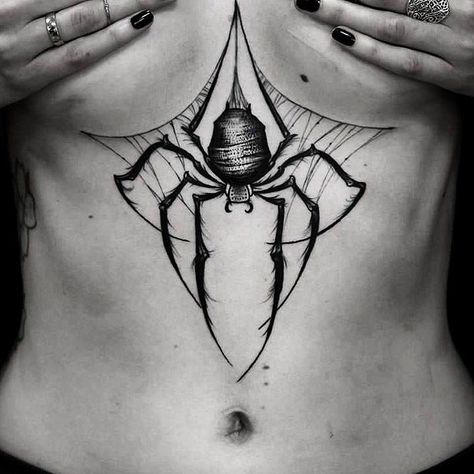 Spider Sternum Tattoo, Gothic Sternum Tattoo, Watermelon Tattoo, Sternum Tattoo Design, Web Tattoo, Wicked Tattoos, Spider Tattoo, Doodle Tattoo, Stomach Tattoos