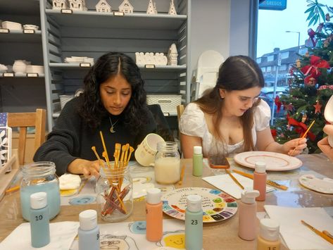 Pottery Painting With Friends, Group Hangout, Painting With Friends, Painting Friends, Clay Activity, Hangout Ideas, Pottery Cafe, Friends Hanging Out, Cheese In The Trap