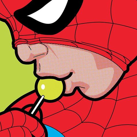 Pop Art Spider-Man  with a yellow lollipop Art Spiderman, Illustration Pop Art, Comic Pop Art, Pop Art Drawing, Design Comics, Pop Art Illustration, Pop Art Comic, Pop Art Painting, Art Et Illustration