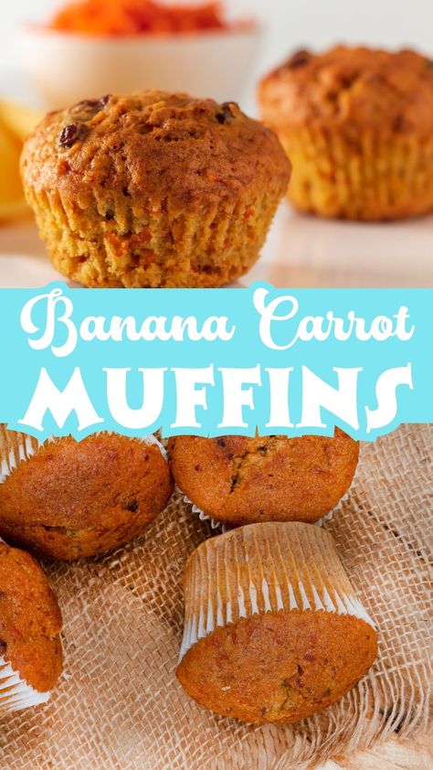 "Indulge in the perfect blend of sweetness and wholesomeness with our Banana Carrot Muffins! 🍌🥕 Moist and flavorful, these muffins combine the goodness of ripe bananas and grated carrots for a delightful treat that's as nutritious as it is delicious. A guilt-free way to satisfy your cravings! Try the recipe today. 😋 Easy Carrot Muffins, Grated Carrot Recipes, Carrot Muffins Moist, Carrot Banana Muffins, Banana And Carrot Muffins, Easy Healthy Carrot Muffins, Banana Carrot Muffins Healthy, Banana Carrot Oat Muffins, Greek Yogurt Banana Muffins