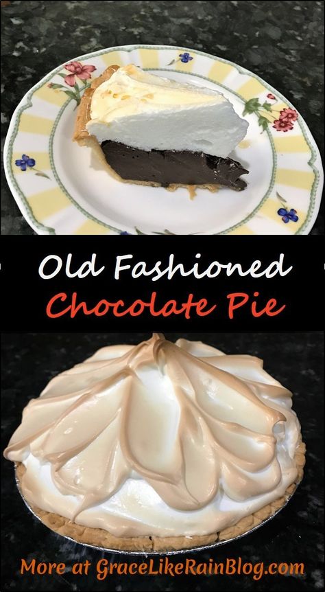 Chocolate Meringue Pie is just like the pie your grandma used to make but only easier. You can save a lot of time and effort by making the chocolate filling in your microwave. | Old Fashioned Chocolate Pie | Microwave Chocolate Pie | Chocolate Pie with Cocoa Powder | Pie FIlling in Microwave | Microwave Pie | The Best Chocolate Pie | #ChocolatePie #Chocolate #Pie #Meringue Microwave Chocolate Pie, Best Chocolate Pie, Microwave Desserts, Old Fashioned Chocolate Pie, Homemade Chocolate Pie, Meringue Dessert, Chocolate Pie Filling, Chocolate Meringue Pie, Microwave Dessert