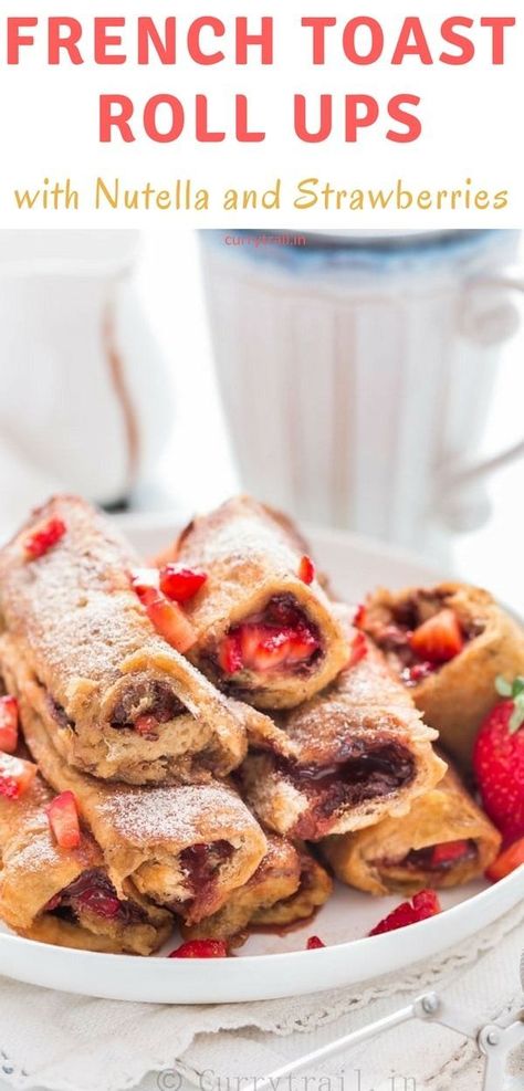 Nutella Strawberry French Toast Roll Ups is the best breakfast recipe for your Sunday breakfast/brunch. These Nutella French toast rolls are not any ordinary French toasts that you roll it up. But only more special.#frenchtoast #frenchtoastrollups #nutellarecipes #strawberry #Sundaybrunchrecipes #breakfast #breakfastideas @currytrail Nutella French Toast Rolls, Toast Roll Ups, Strawberry French Toast, French Toast Roll Ups, French Toast Rolls, Nutella French Toast, Homemade Nutella, The Best Breakfast, Sunday Breakfast