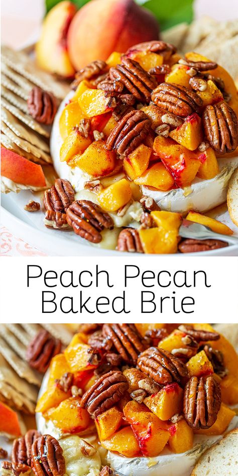 Peach Appetizer, Brie Cheese Recipes, Pecan Baked Brie, Baked Brie Recipes, Brie Appetizer, Brie Recipes, Family Snacks, Baked Peach, Peach Recipes