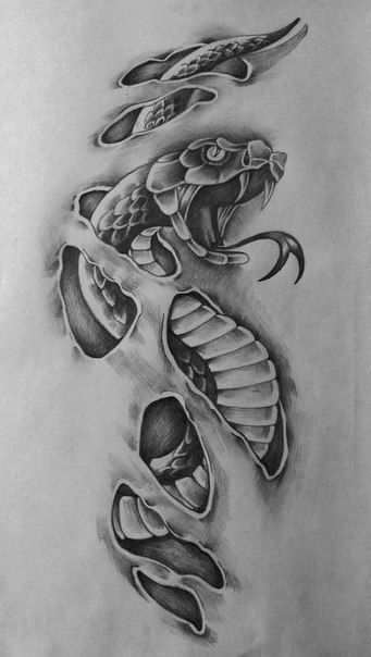 Tato 3d, Cobra Tattoo, Half Sleeve Tattoos Drawings, Snake Drawing, Snake Tattoo Design, Skull Art Drawing, Chicano Art Tattoos, Tattoo Stencil Outline, 3d Tattoos