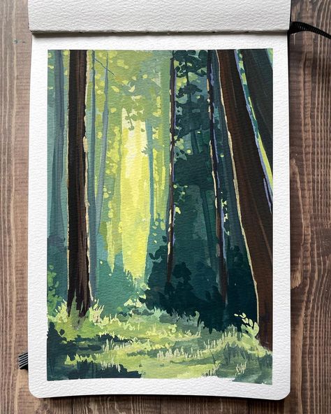 Kelley | Gouache & Acrylic Art on Instagram: “I’m not going to lie - this one was a struggle 😅 It came very close to being my first abandoned sketchbook painting in over a a year. I had…” Sketchbook Painting, Pen Art Work, Environment Painting, Gouache Art, Art Painting Gallery, Forest Painting, Dark Art Illustrations, Nature Art Painting, Original Landscape Painting