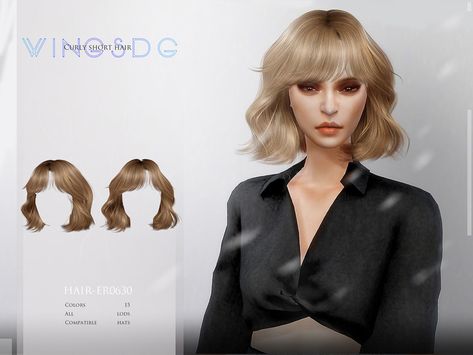 Sims Bob Hair, Short Wavy Hair Sims 4 Cc, Sims 4 Short Curly Hair, Fancy Short Hair, Hair Ts4, Curly Short Hair, Medium Blonde Hair, Die Sims 4, Blonde Bangs