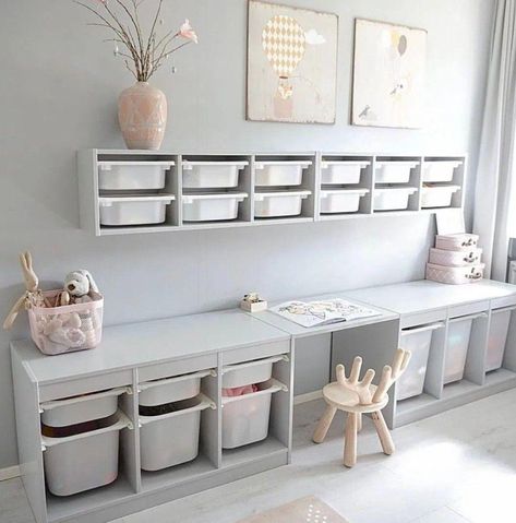 Ikea Hacks For Kids & Nursery - Ivar Cupboard, Play Kitchens etc – Pretty in Print Art Ltd Ikea Playroom, Playroom Shelves, Small Playroom, Ikea Kids Room, Bloxburg Basement, Small Kids Room, Baby Playroom, Toddler Playroom, Kids Playroom Decor