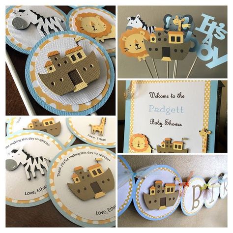 Noah's Ark Birthday Party, Noahs Ark Decorations, Noahs Ark Party, Noahs Ark Baby Shower, Favor Bag Toppers, Dinosaur Party Favors, Baby Shower Treats, Shower Stuff, Cake Banner Topper