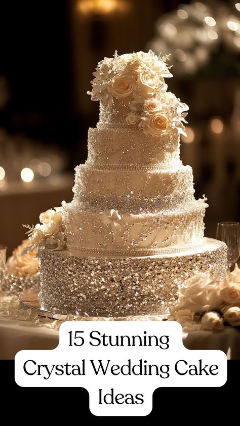 A beautiful crystal wedding cake with sparkling accents, perfect for adding glamour to a wedding celebration. Wedding Cakes Sparkle, Crystal Cake Ideas, Diamond Cake Ideas, Wedding Cakes Elegant Unique Classy, Gemstone Cake, Geode Wedding Cake, Sparkle Wedding Cakes, Wedding Cake Display Table, Diamond Wedding Cakes