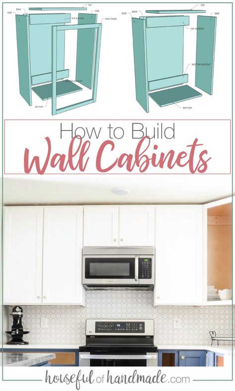 Build Bathroom Cabinet, Build Cabinets Diy, Diy Upper Cabinets, Diy Upper Kitchen Cabinets, Diy Laundry Room Cabinets, Build Your Own Kitchen, Diy Wall Cabinet, Diy Kitchen Cabinets Build, Build Wall