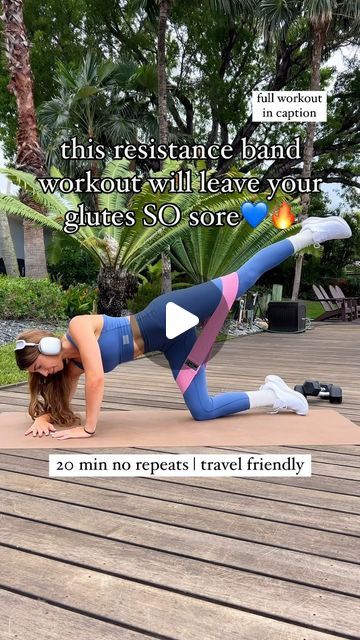 Jordan Artman on Instagram: "SAVE this 20 MIN glutes focused workout using just a resistance band for your next at home movement that will leave you so sore💙🔥
DETAILS: 45 sec on / 15 sec rest 
Side Kicks Straight Leg Lifts 
Hamstring Curls Fire Hydrant to Side Kicks 🔁do on the other side Clamshells Outer 
Thigh Leg Lifts 
Rainbow Toe Taps Leg Sweeps 🔁do on the other side 
Glute Bridge with Abduction 
Abduction Pulses Final Burnout (30 sec each🩵)
SL Glute Bridge L 
SL Glute Bridge R 
Heel Taps 
Flutter Kicks 
It’s also the perfect travel friendly burner. Try it & let me know what you think!!🫶 
•
•
#resistancebandworkout #athomepilates #workoutsforwomen #athomeworkouts #athomefitness #gluteburner #gluteworkout #lowerbodyworkout" Glute Workout Resistance Band, Bootybands Workout At Home, Glute Exercises With Bands, Glute Band Workout, Resistance Band Exercises For Glutes, Resistance Bands Workout, Next At Home, Outer Thigh Workout, Leg Workout With Bands