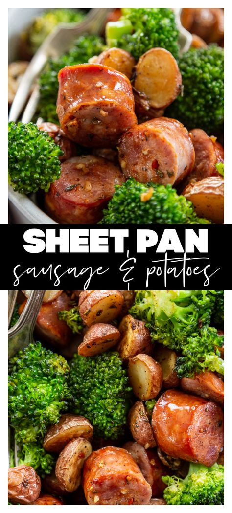 Sheet Pan Potatoes and Sausage Sheet Pan Potatoes, Asian Chicken Stir Fry, Pan Potatoes, Potatoes And Sausage, Broccoli Sausage, Potatoes Broccoli, Rosemary Potatoes, Friends Recipes, Easy Sheet Pan Dinners