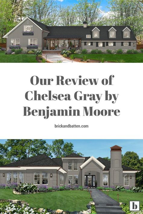 When it comes to gray exterior paint colors, there are seemingly endless shades to choose from, but Chelsea Gray by Benjamin Moore is one of our favorites. Its versatility makes it a good go-to regardless of building style or cladding texture. Grey Painted Houses Exterior, Chelsea Grey Exterior House, Chelsea Grey Benjamin Moore Exterior, Bm Chelsea Gray Exterior, Chelsea Gray Exterior House, Benjamin Moore Chelsea Gray Exterior, Chelsea Gray Benjamin Moore Exterior, Chelsea Gray Exterior, Chelsea Grey Benjamin Moore